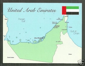 United Arab Emirates Map postcard Abu Dhabi Dubai Sharjah Ajman Flag - Picture 1 of 1