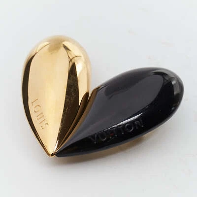 LOUIS VUITTON black gold embossed logo split heart pin brooch - Image 1 of 2