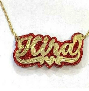 Personalized 14k gold overlay Name Necklace Glitter RED color onyx /yellow - Picture 1 of 1
