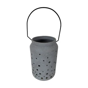 SMITH & HAWKEN Lantern Stoneware Terra Cotta Clay Metal Handle Perforated Sides - Picture 1 of 12