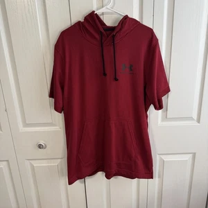 Under Armour Short Sleeve Hoodie Men 2XL Rival Terry Bodybuilding Red - Picture 1 of 7