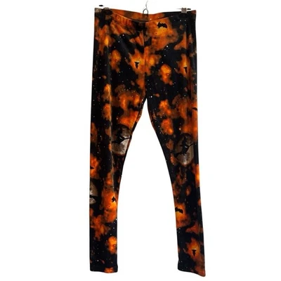 No Boundaries Witch Galaxy Print Halloween Bat Velvet Leggings Pants Large - Image 1 of 4