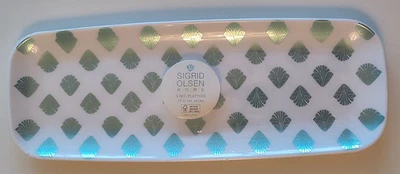 Juego de 3 platos de plástico Sigrid Olsen Home 17,5" blanco con carcasas azules verdes Foto 1 de 2