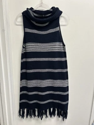 Bb Dakota Women's Fringed Knit Sweater Dress Size Medium Navy/White Stripe - Image 1 of 4