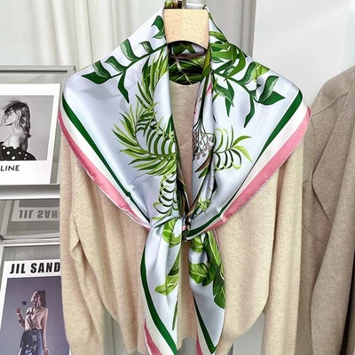 Шелковый шарф шелковая шаль бандана шаль птица принт 43 дюйма розовый/зеленый - Изображение 1 из 4