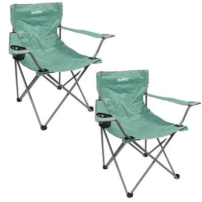 VFM E-STORE Klappbarer Campingstuhl mit Getränkehalter Pack Away 51 cm x 81 cm grün 2er Pack