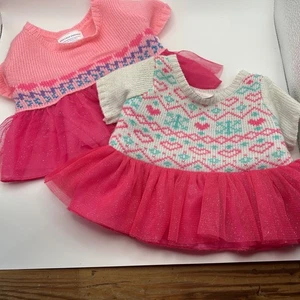 Set of Two Build a Bear Workshop Dress Pink Heart Fair Isle Tulle - Picture 1 of 7