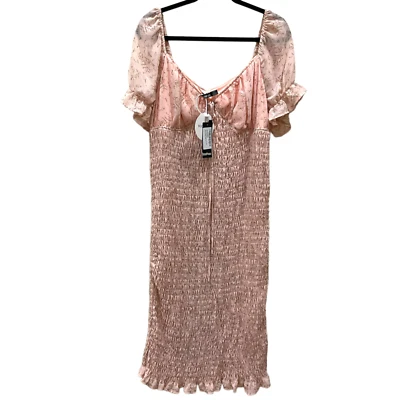Boohoo Womens Pink Floral Dress Maternity Size 16 L smocked Shirred bodycon tags - Image 1 of 4