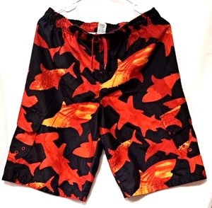 "Op" Swim Trunks Boy XXL 18 Side Leg Pocket Shorts Beach Sharks - Picture 1 of 5