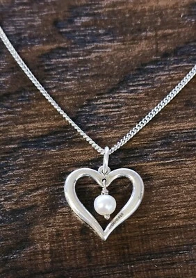 Corazón James Avery retirado con colgante colgante de perlas centrales en cadena JA de 19" Foto 1 de 3