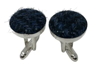 Harris Tweed Navy Herringbone Silver Plated Cufflinks - Picture 1 of 9