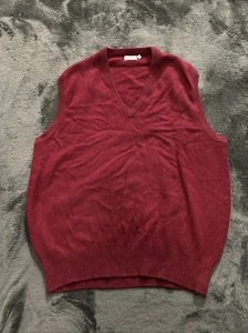 Vintage 80s Neiman Marcus Scotland 100% Cashmere sweater Vest 42’ Large Red - Picture 1 of 5