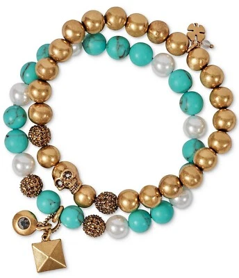 Juego de 2 brazaletes elásticos con cuentas turquesa imitación perlas marca Lucky Foto 1 de 4