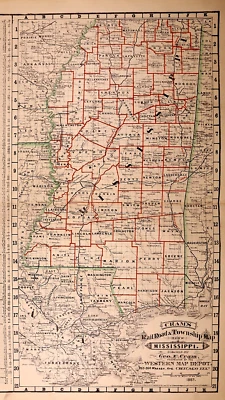Mapa de ferrocarril y municipio de 1882 de Mississippi por Geo. Cram (17x23)-#012 Foto 1 de 3