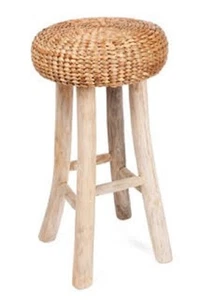 BAR / COUNTER STOOL - TIMBER LEGS AND WATER HYACINTH SEAT - 65 H X 34 W CM - Picture 1 of 9