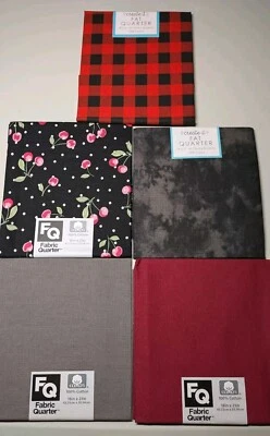 Black, Red, Gray Tones, Set of 5 Fat Quarters, Quilt Fabric  - Image 1 of 4