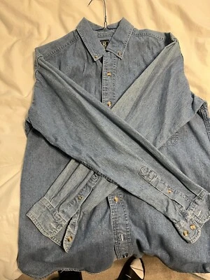 Gear for Sports Blue Denim Waterfall Resort Alaska Salmon Logo Mens Shirt Size L - Image 1 of 4