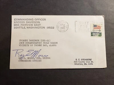 USCGSS DAVIDSON CSS-31 Naval Cover 1969 SIGNED by CO Cachet THORNE BAY, ALASKA - Image 1 of 2