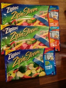 Ziploc Zip 'N Steam 14 Large & 10 Medium Steam Cooking Bags Microwave - Picture 1 of 3