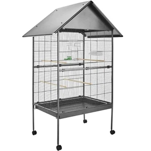 Volière à Roulettes Cage en Acier avec 1 Mangeoire et 4 Perchoirs - Foto 1 di 4