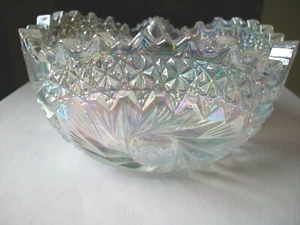 L.E. SMITH GLASS COMET IN THE STARS WHITE IRIDESCENT CARNIVAL GLASS BOWL 7 1/2" - Picture 1 of 12
