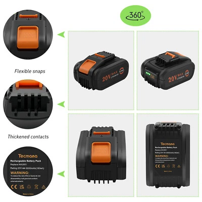 TECMANA 20V 8,0Ah Li-ion Akku für Worx WA3551 WA3551.1 WA3553 WA3553.1 WA3641 WA3572