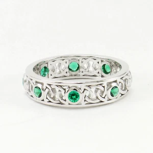 lab created Emerald Eternity Band Ring, 925 Solid Silver ring, Engagement Set - Picture 1 of 9