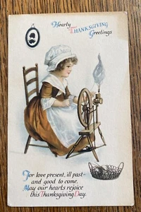 Rueda giratoria GIRL Clapsaddle de acción de gracias antigua postal de colección ¡LOBO! - Imagen 1 de 4