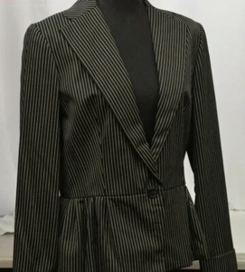 NEW Ralph Lauren Collection 12 Striped Peplum Pleated Blazer Black Beige Jacket - Picture 1 of 12