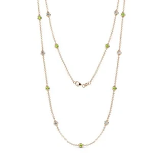 13 Stone Peridot and Diamond 1 3/8 ctw Womens Station Necklace 14K Gold JP:46702 - Picture 1 of 4