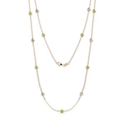 13 Stone Peridot and Diamond 1 3/8 ctw Womens Station Necklace 14K Gold JP:46702 - Image 1 of 4