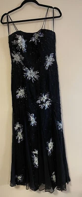 Vestido de Noche Jovani Vintage Largo Negro Con Cuentas Floral Secuencia Seda Talla 10 Foto 1 de 4