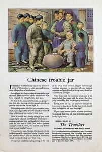 VINTAGE 1940s Print Ad ~ The Travelers Insurance ~ Chinese trouble jar... - Picture 1 of 1