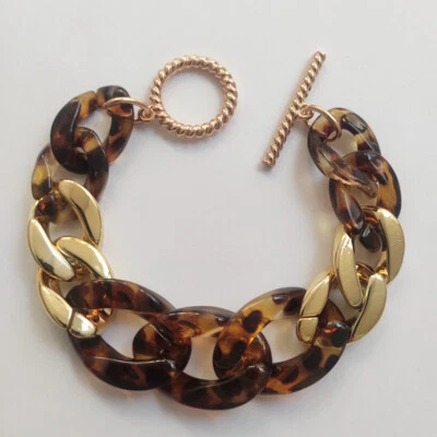 Pulsera de cadena de eslabones gruesos ovalados acrílicos con caparazón de tortuga color caramelo regalos de tortuga Foto 1 de 4