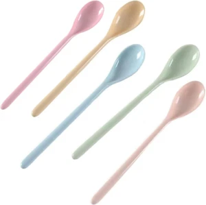 5Pcs Melamine Long Handle Mixing Spoon 7.2 Inch, Coffee Spoons Colorful Plastic - Picture 1 of 7