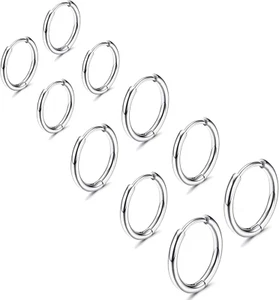5 Pairs Small Gold Silver Hoop Earrings for Women Men,Hypoallergenic 316L Surgic - Picture 1 of 7