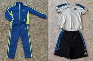 ADIDAS Boys Blue Jacket & Track Pant Set Set-Sz 6, Gray & Black Shorts Set-Sz 5 - Picture 1 of 11