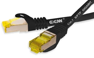 Câble patch GoConn avec câble brut Cat7 25 cm noir S/FTP PiMF 500 MHz blindé 2 fois - Photo 1/2