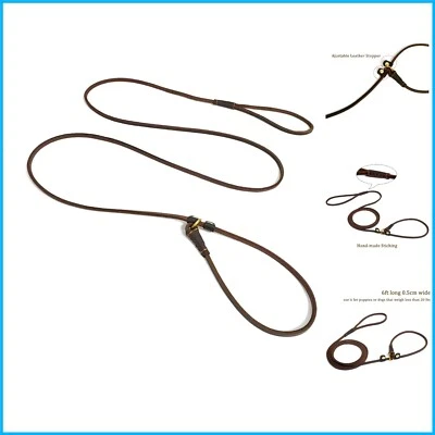 LWBMG Real Leather Slip Lead Dog Leash, Thin Lightweight Adjustable Dog Train - Image 1 of 4