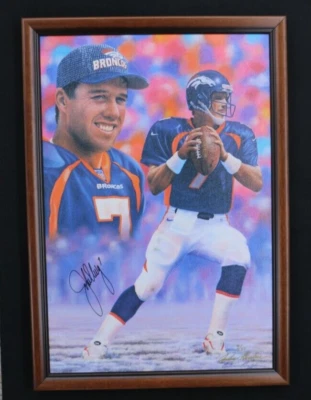 John Elway 1997 The Final Drive Lienzo Autografiado Certificado de Autenticidad Artista Andy Goralski #9 Foto 1 de 4