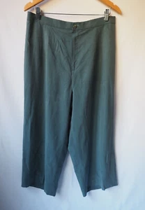 Vintage Go Silk Woman 100% Silk Pants Cropped Neutral Teal Blue Size 1X - Picture 1 of 6