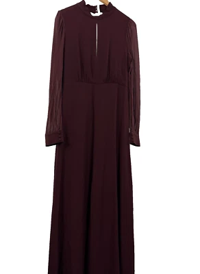 Maxi vestido para mujer Reiss Amelia manga larga talla 14 PVP £348 acetato borgoña Foto 1 de 4