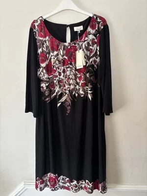 NWT Linea 3/4 Sleeve Black Floral Stretch Dress Size 18 Formal Wedding - Image 1 of 4