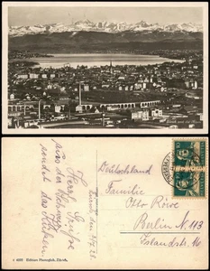 Ansichtskarte Zürich Panorama-Ansicht Blick zu d. Alpen 1928 - Bild 1 von 3
