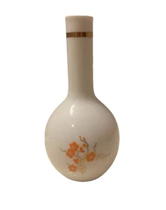 Vaso vintage Mikasa Japan Bud porcellana bianca ceramica fiori di ciliegio bordo oro 5" - Foto 1 di 5
