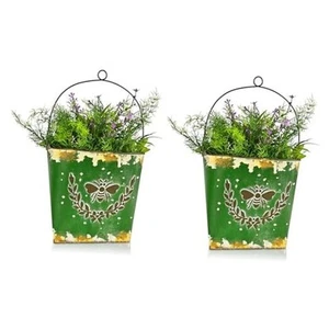 Farmhouse Wall Mount Metal Flower Pots Rustic Galvanized Bee Flower Holder - Picture 1 of 8