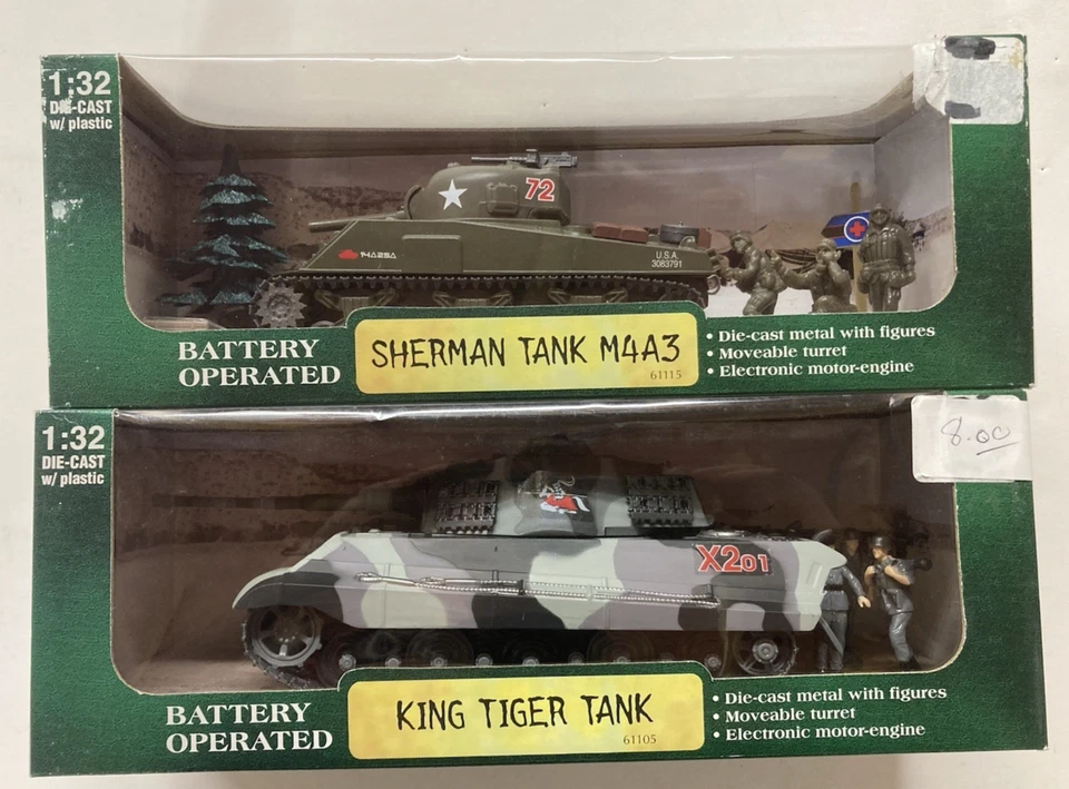 Modern Armor King Tiger & Sherman M4A3 Tanks Battery operated 1:32 Scale - Image 1 of 4