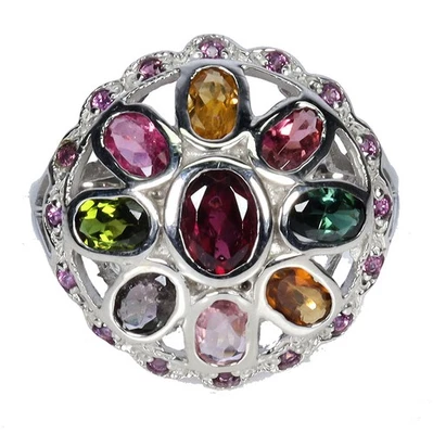 925 Anello Argento Sterling Ovale Rodolite Tormalina Naturale Gemma Gioielli Sz - Immagine 1 di 4