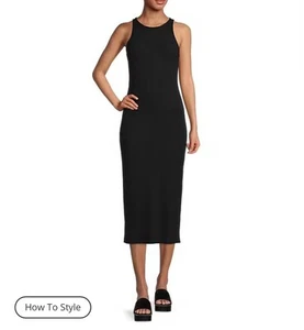 Gianni Bini Dress Womens XS Black Knit Racer Thigh High Slit Midi Sheath Bodycon - Picture 1 of 10