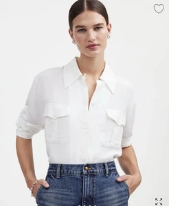 Madewell Alexa Chung weißes Hemd M Knopfleiste Taschen Glam minimalistisch altes Geld - Bild 1 von 12